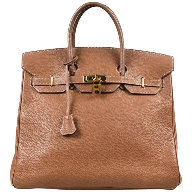 Hermes Cognac Brown Clemence Leather 'HAC' Birkin 35 Satchel Tote Bag For Sale