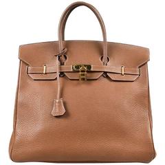 Hermes Cognac Brown Clemence Leather 'HAC' Birkin 35 Satchel Tote Bag