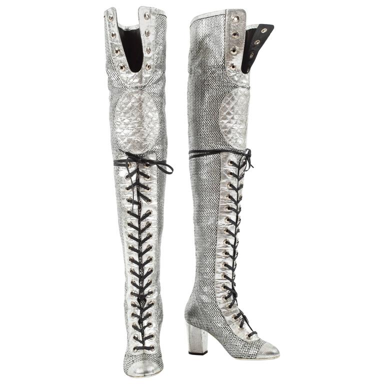 Chanel metallic thigh-high leather boots, 2008