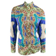 ETRO Shirt, Top, Blouse - Size 14 Blue & Green Floral Bandana Print Cotton