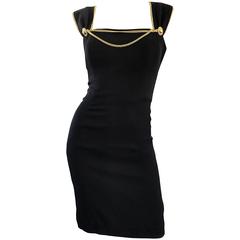 1990s Huey Waltzer Sexy Black + Gold Chain Bodycon Size 6 Vintage 90s Dress 5