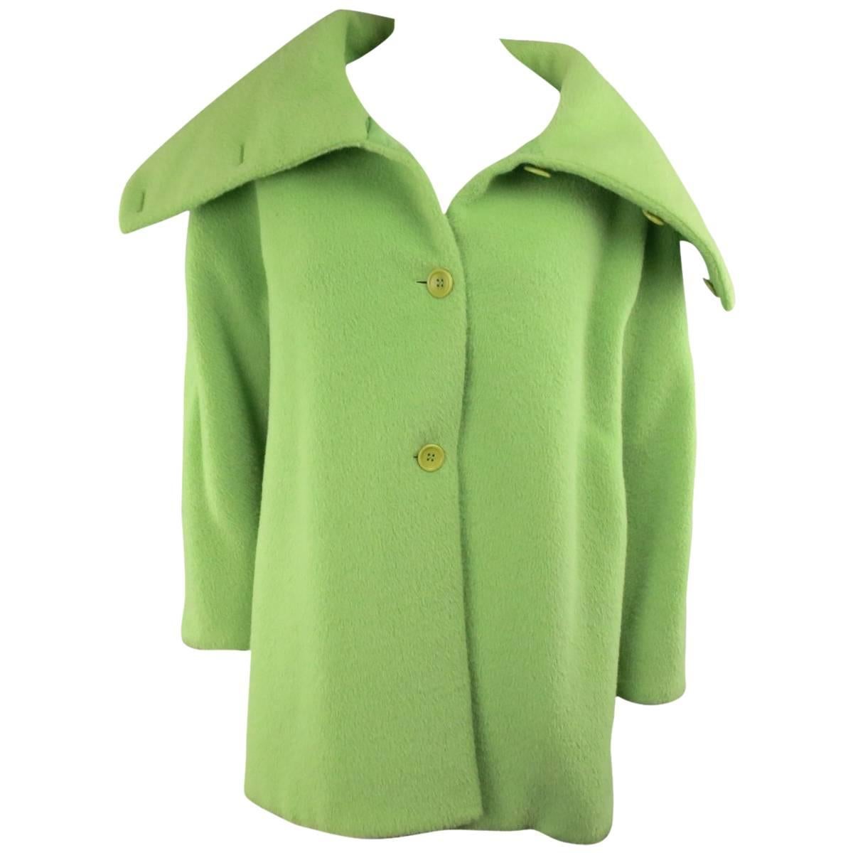 ARMANI COLLEZIONI Size 10 Green Textured Wool Oversized Collar A line Coat
