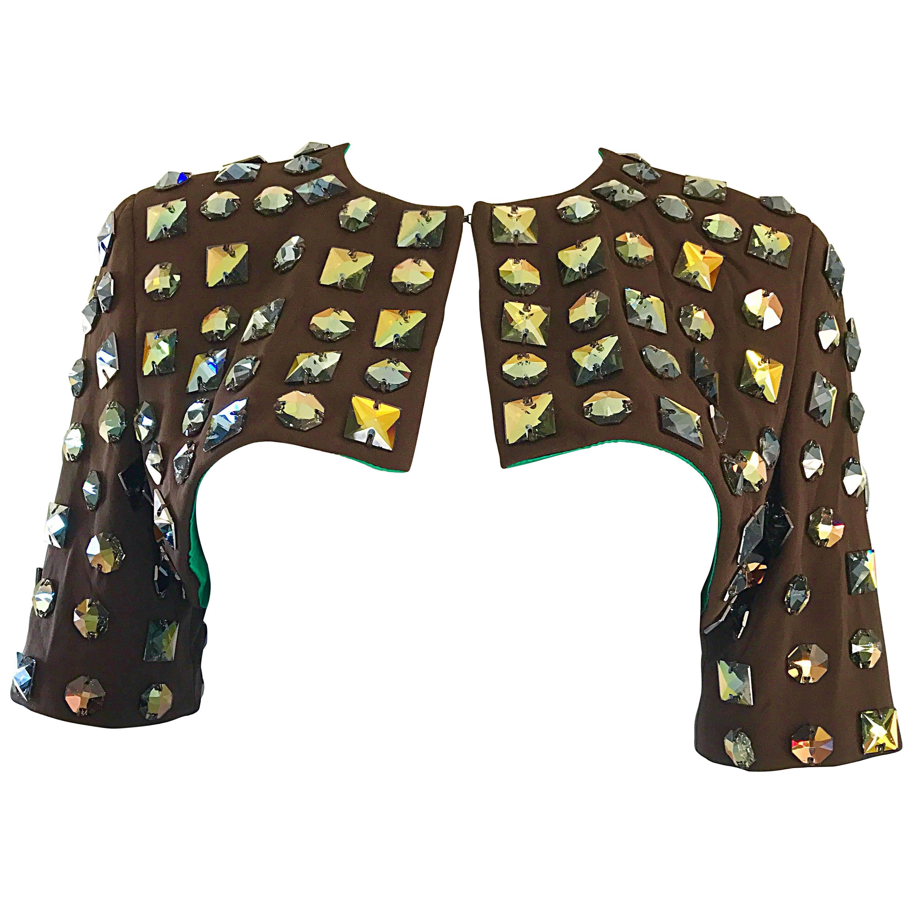 Fabulous 2000s C.D. Greene Brown Heavily Beaded Jeweled Cropped Vintage Bolero For Sale