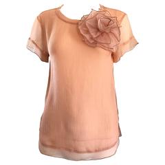 1990s Blumarine by Anna Molinari Light Pink Peach Chiffon Semi Sheer Blouse Top 4