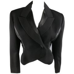 JOHN GALLIANO Size 6 Black Wool Satin Paneled Cropped Tuxedo Jacket