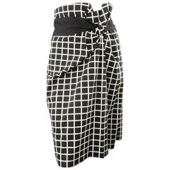 DRIES VAN NOTEN Size 6 Black & White Windowpane Asymmetrical Drap Pencil Skirt 10