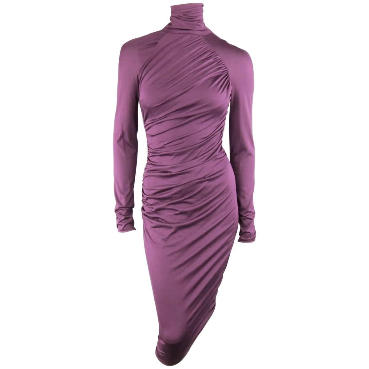 GIAMBATTISTA VALLI Size XS Violet Purple Draped Turtleneck Bodycon Midi Dress