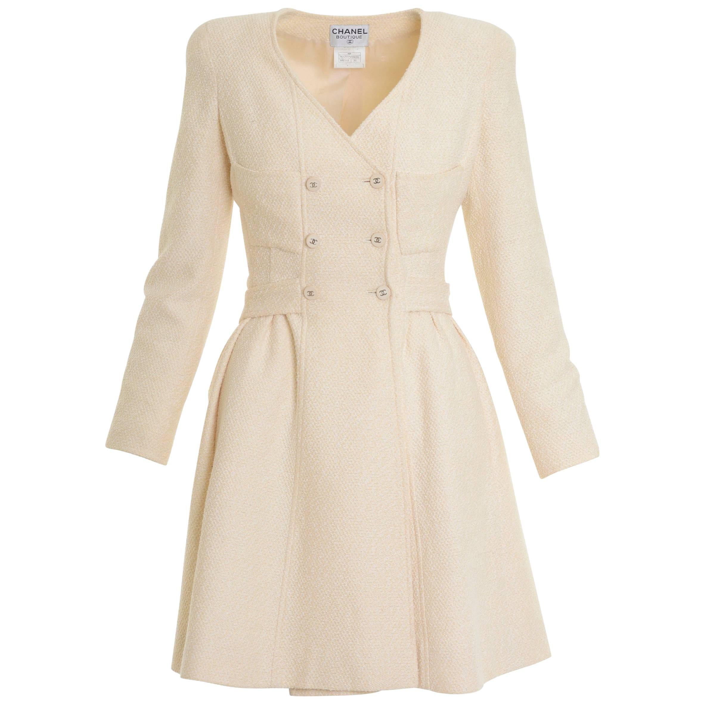 1990s Chanel Boutique Cream Wool Coat/Dress