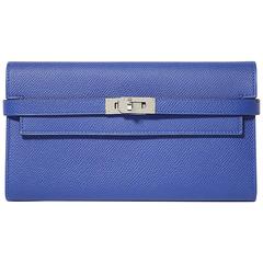 Hermes "Kelly" Walllet Epsom Leather 7T Blue Electric Color PHW