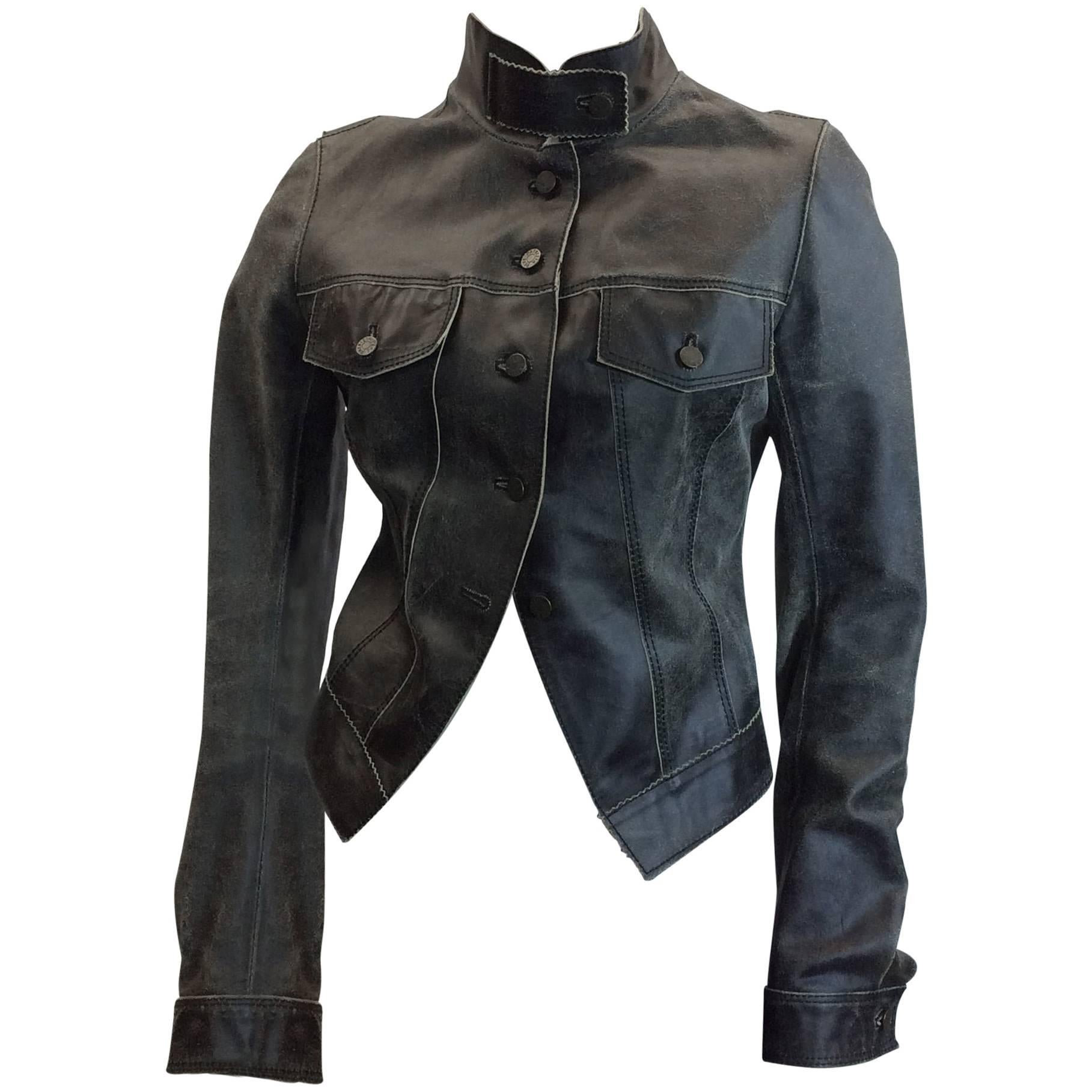 Patricia Pepe Leather Moto Button Jacket For Sale
