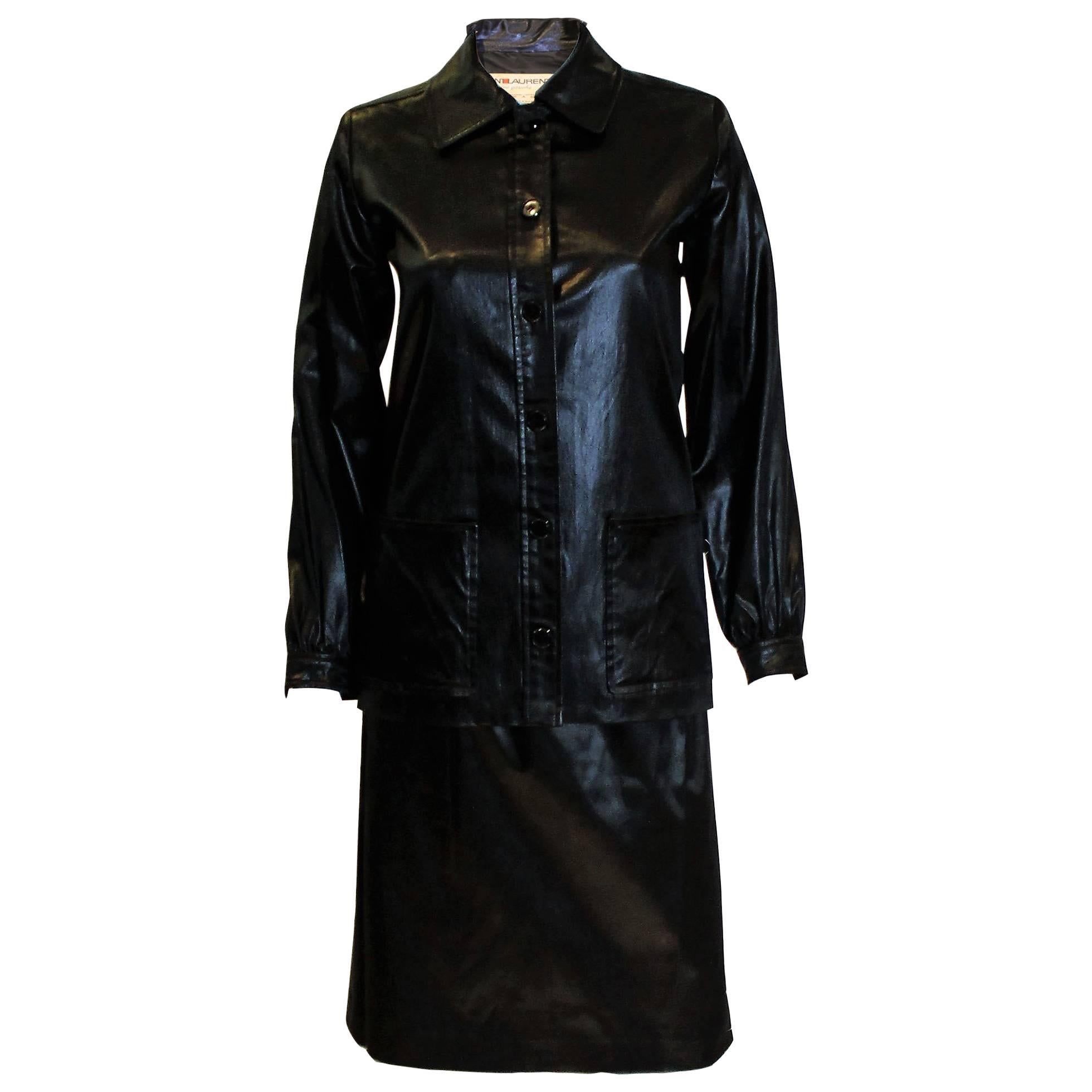 Yves Saint Laurent Rive Gauche Black 'Wet Look' Skirt Suit