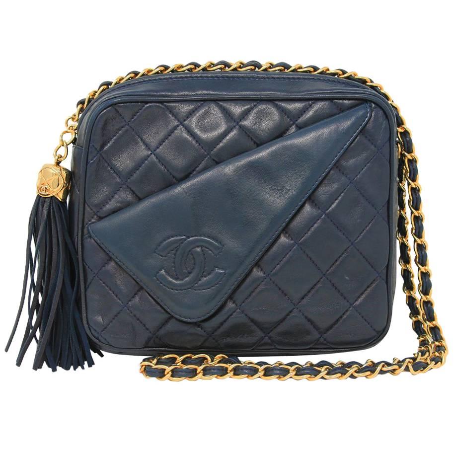 Chanel Navy Matelasse Tassel Lambskin GHW Shoulder Bag w/ Dust Bag