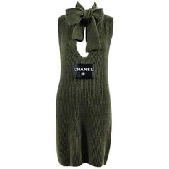 Chanel 08C Olive Green Cashmere Knit Logo Sweater Dress