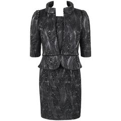 FENDI A/W 2009 2 Pc Black Wool on Grey Silk Jacket Dress Suit Set 9