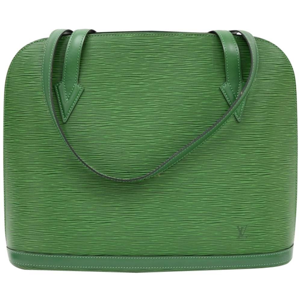 Vintage Louis Vuitton Lussac Green Epi Leather Large Shoulder Bag For Sale