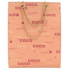Used Chanel Pink Orange Coco Logo Canvas Medium Tote Bag