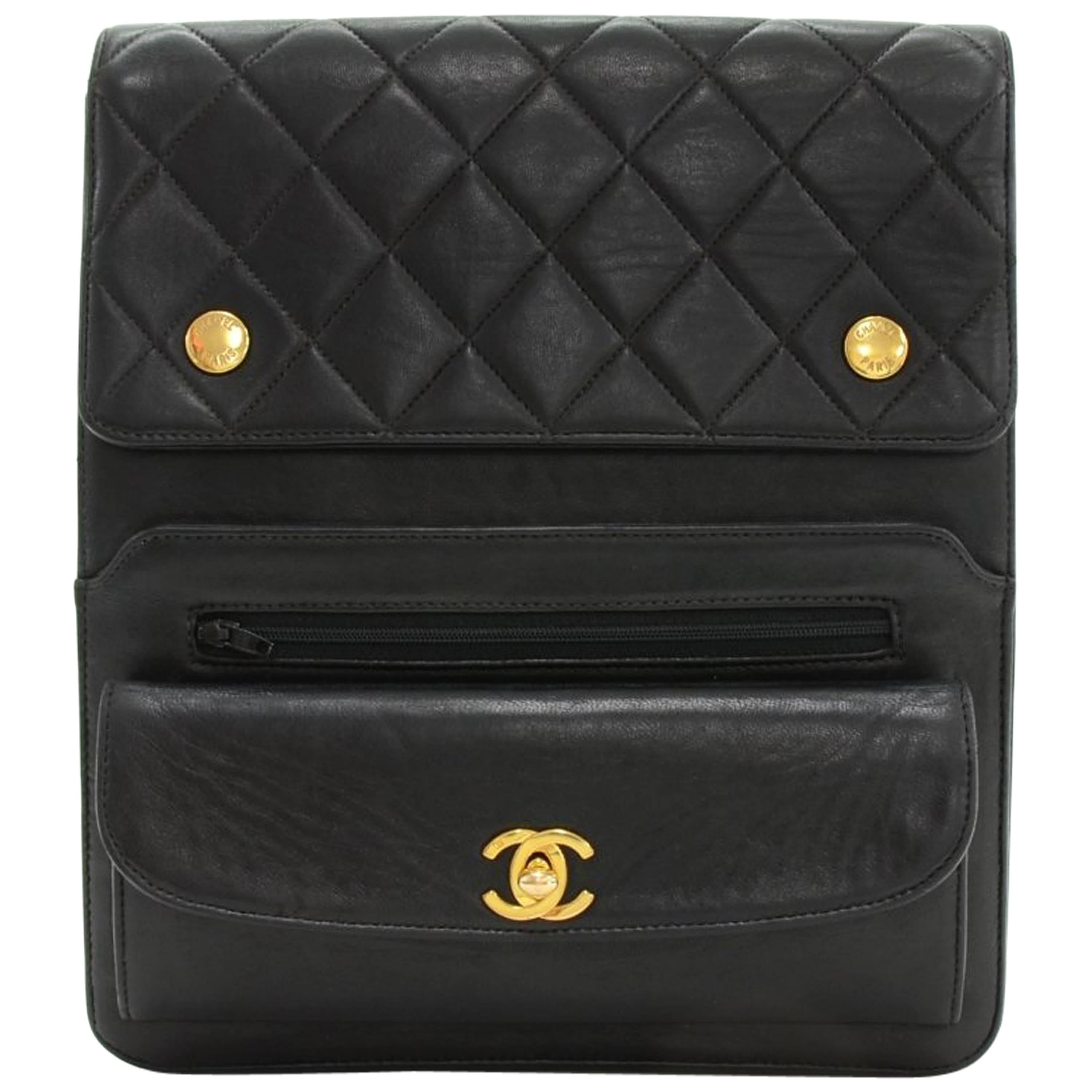 Chanel 9" Black Quilted Leather Shoulder/Messenger Bag For Sale