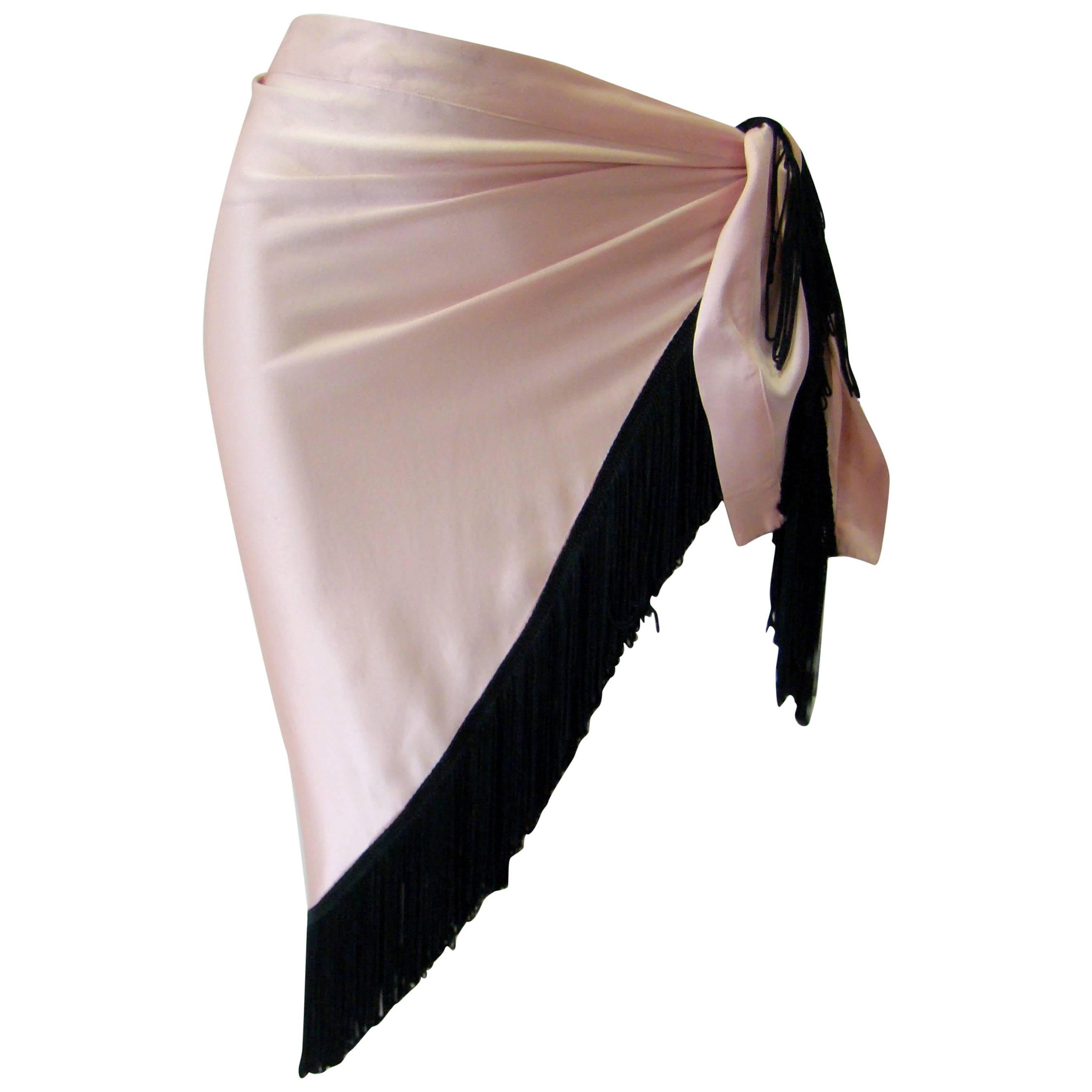 Gianfranco Ferre Silk Wrap Fringed Skirt 1990s For Sale