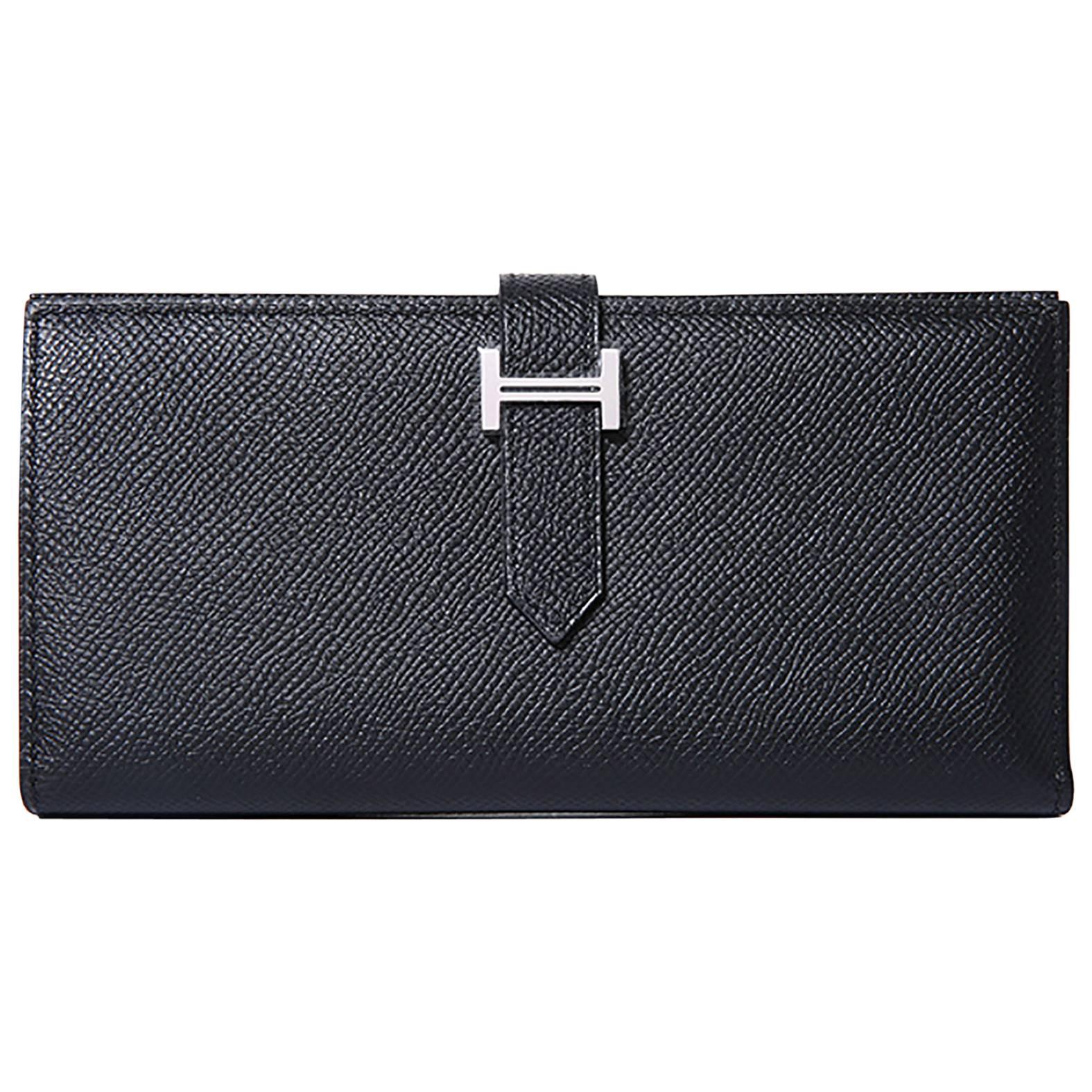 Hermes "Bearn" Wallet Epsom Leather 89 Black Color PHW