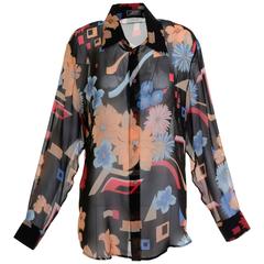 1990s GIANNI VERSACE Couture Flower Print Silk Blouse 