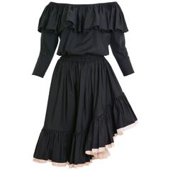 1980s YVES SAINT LAURENT Rive Gauche Black Flounced Suit Skirt