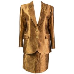 1990s Yves Saint Laurent Rive Gauche bronze brocade set, suit ,jacket and skirt 4