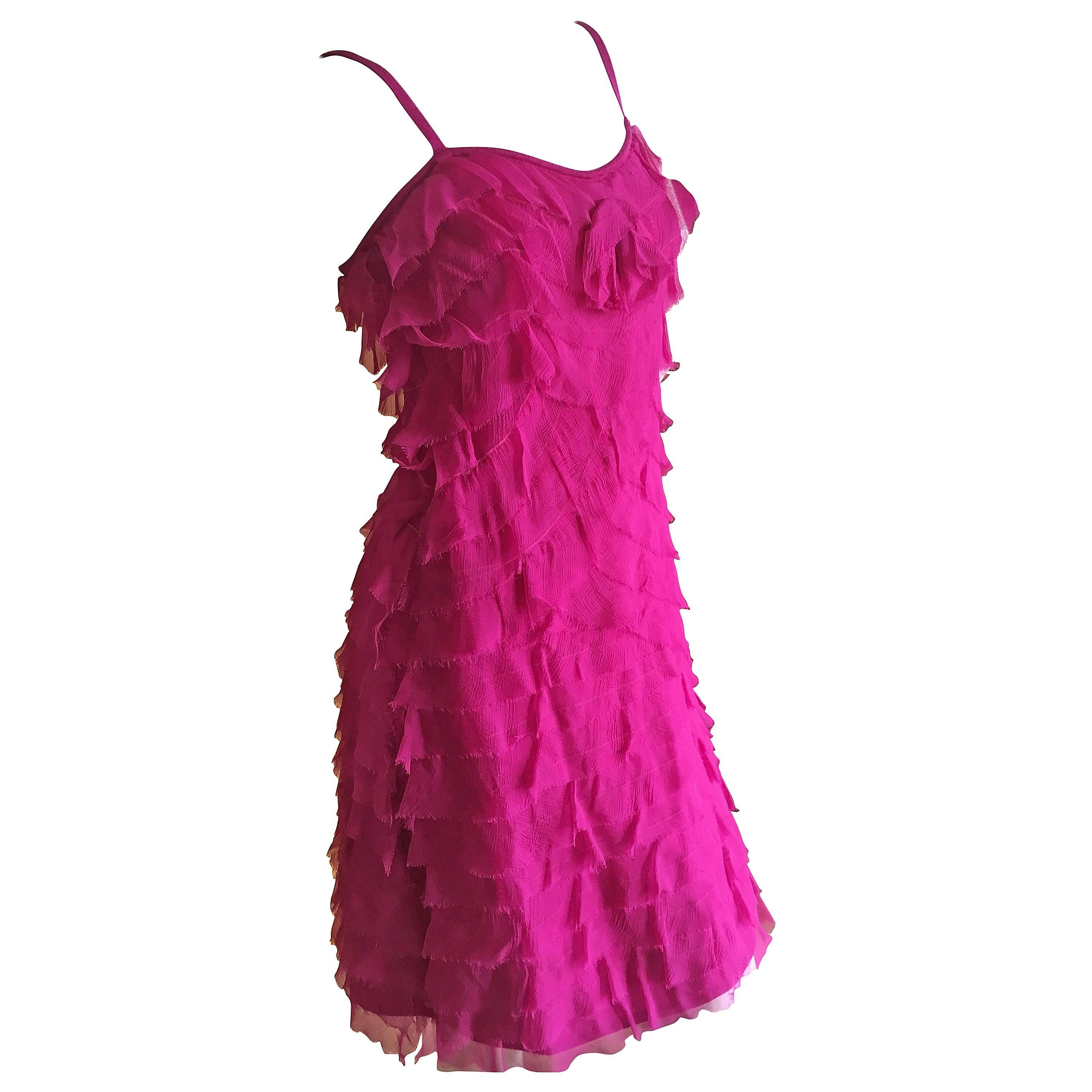 Christian Dior by John Galliano Fuscia Tiered Silk & Cashmere Dress For Sale