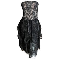 Oscar de la Renta Vintage Black Layered Lace Petal Dress 2