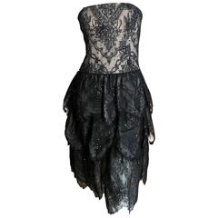 Oscar de la Renta Vintage Black Layered Lace Petal Dress