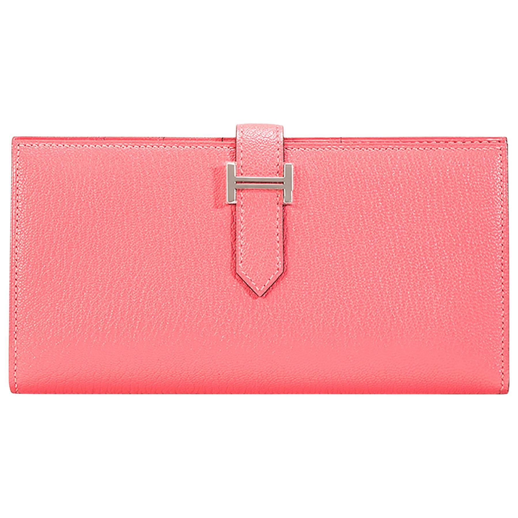 Hermes "Bearn" Wallet Epsom Leather Pink Color PHW