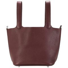 Hermes "Picotin 22" Handbag T. Clemence Leather Purple Color PHW
