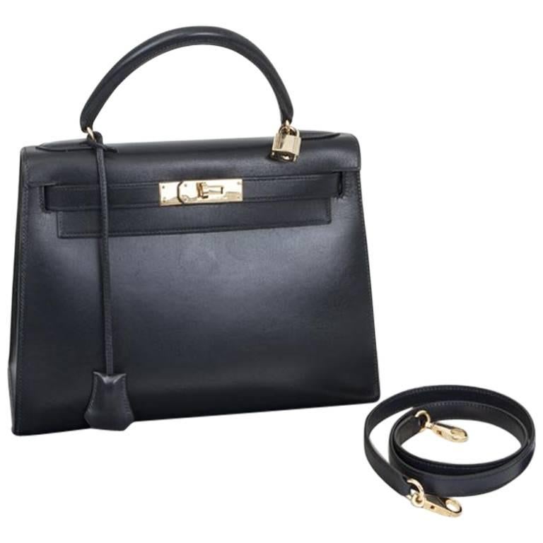 Hermès Kelly 28 Sellier Night Blue leather Bag 1994