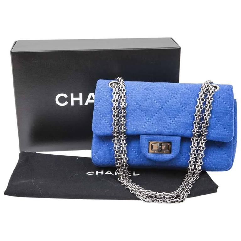 Mini Chanel 2.55 Double Flap Electric Blue Jersey Shoulder Bag at