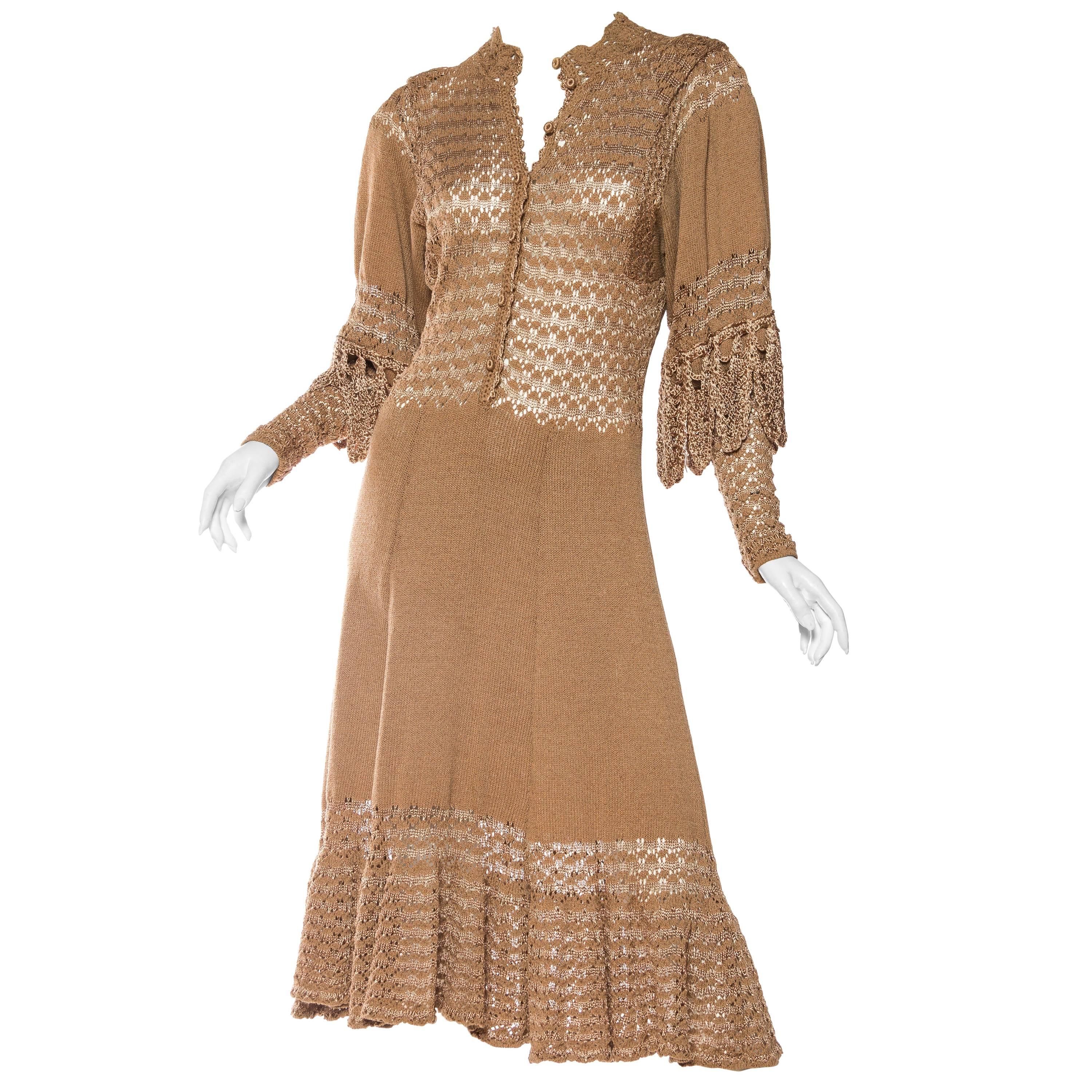 1970s Victorian Revival Knit Dress