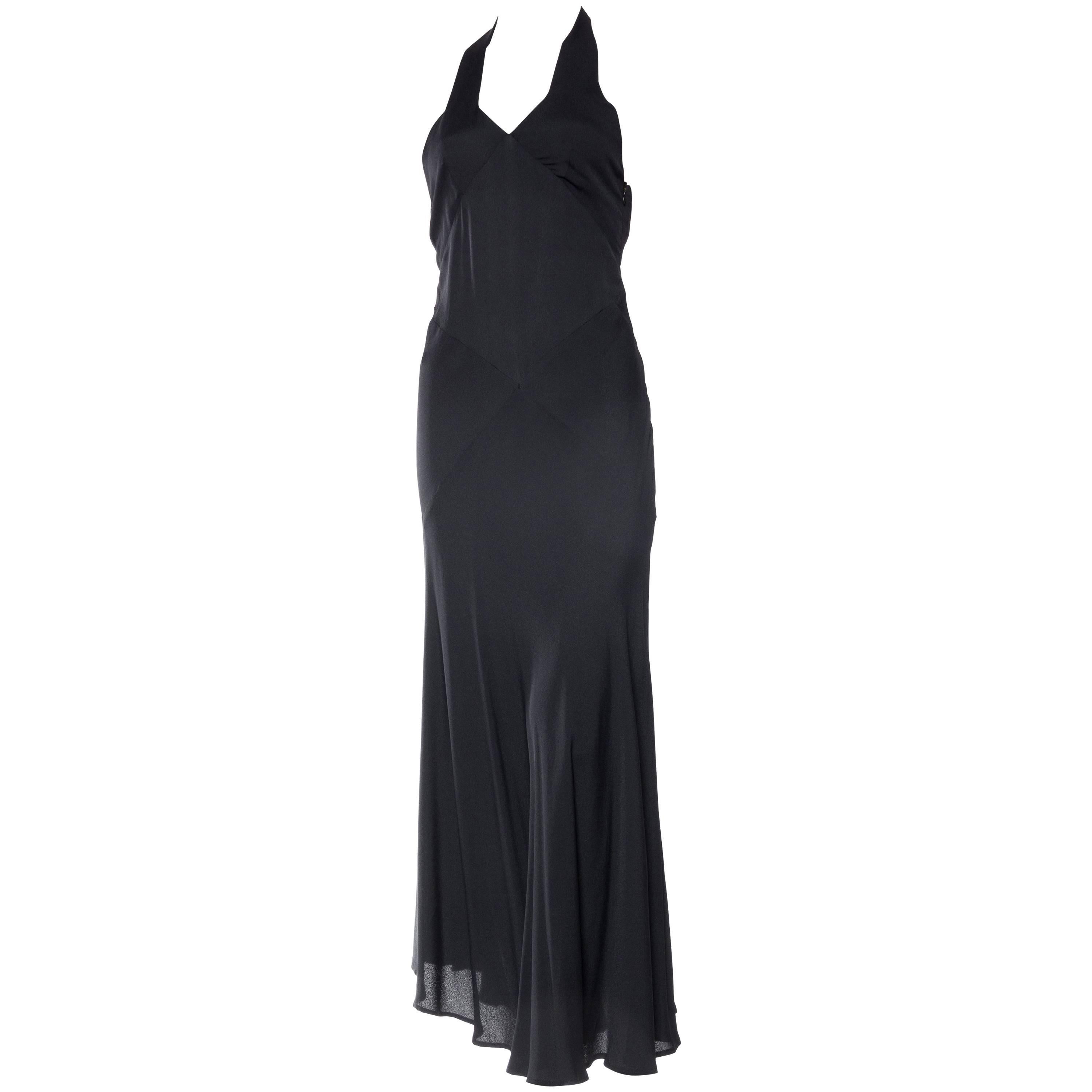 1990s Katharine Hamnett 1930s Style Bias Cut Backless Halter Gown