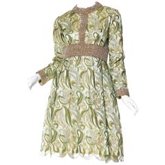 Fab Mod Gucci Style 1960s Metallic Gold Lace Dress