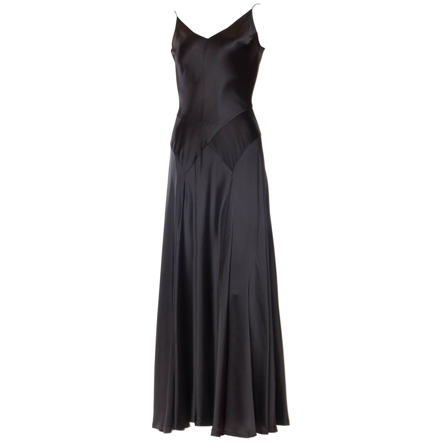 Carmen Marc Valvo Black Satin and Sequin Gown For Sale at 1stDibs