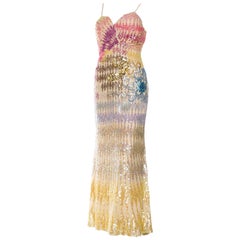 1970s Versace Style Hand Sequined Gown 