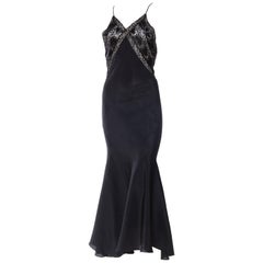 MORPHEW COLLECTION Black Bias Cut Silk Crepe De Chine Backless Gown With Edward