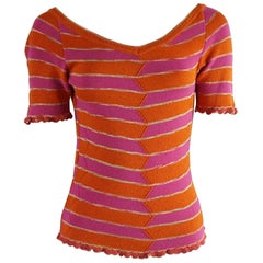 Missoni Pink and Orange Knitted Short Sleeve Top – S