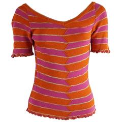 Missoni Pink and Orange Knitted Short Sleeve Top – S 12