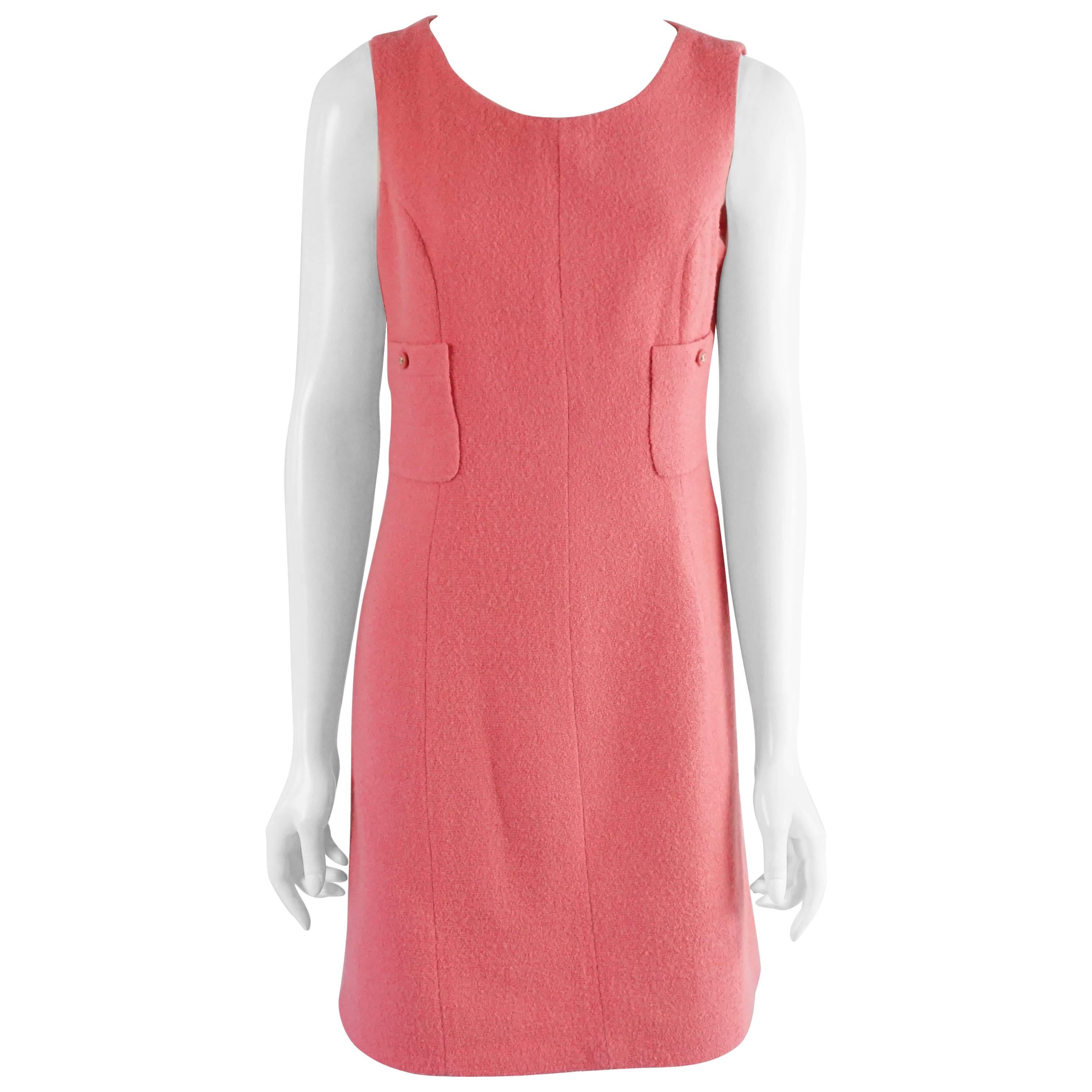 Chanel Pink Wool Sleeveless Shift Dress with Pockets – 8 - 1980's