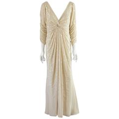 Valentino Cream Silk Beaded 3/4 Sleeve Gown – 12 3