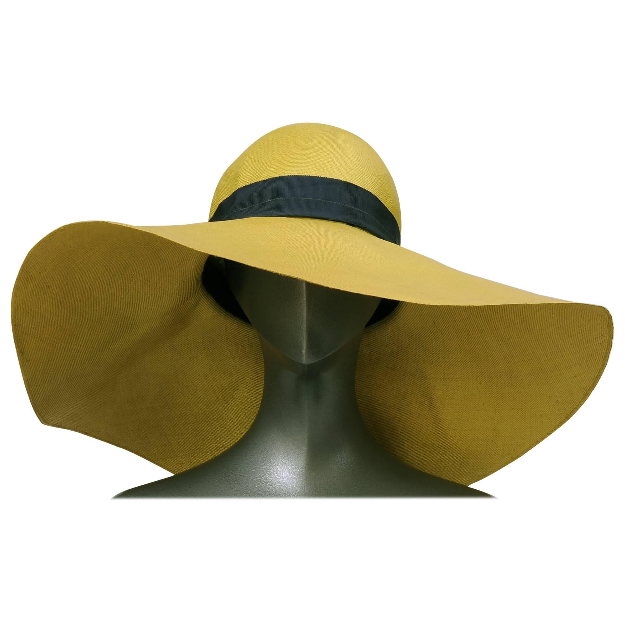 Adolfo Oversized Chartreuse Straw Hat Circa 1970