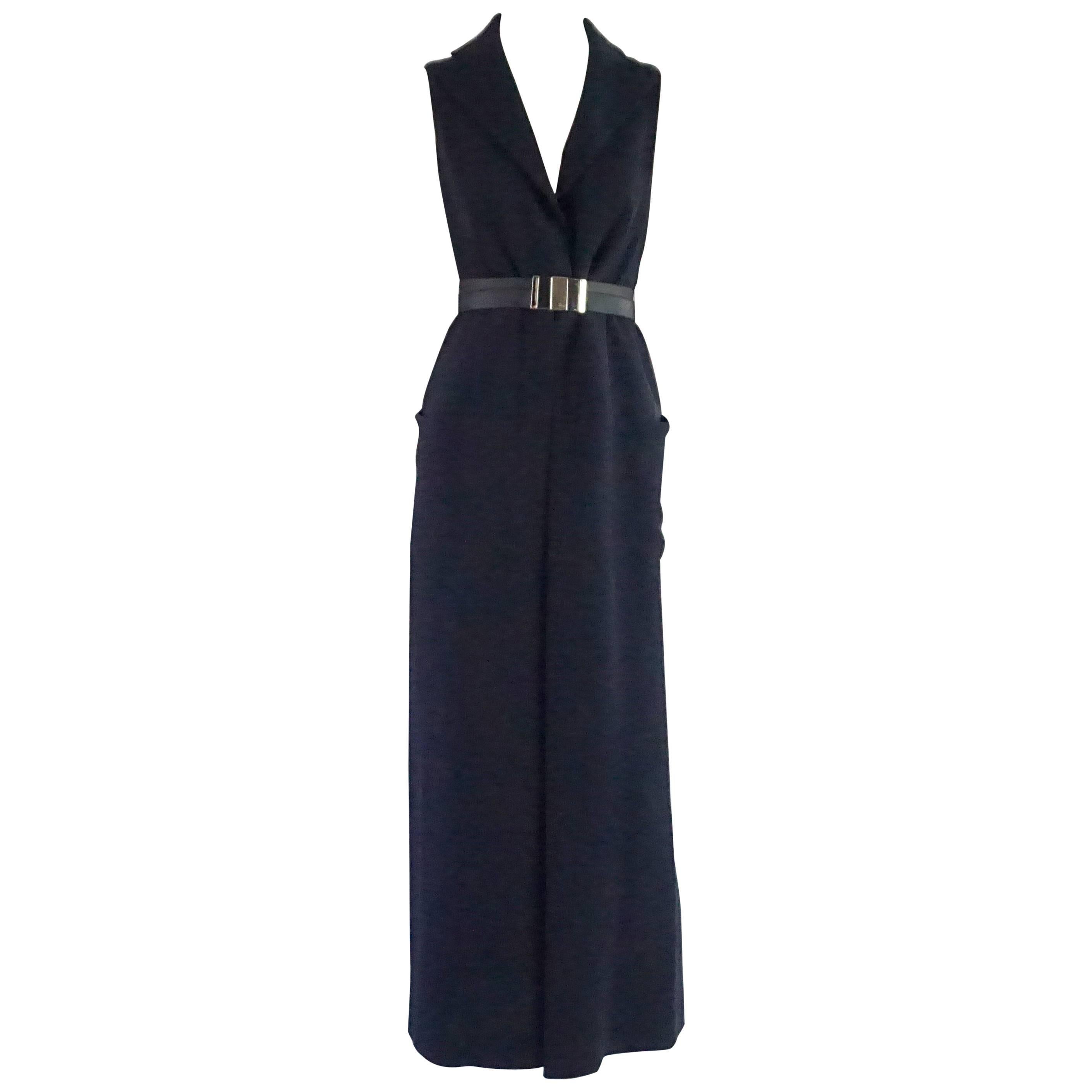 Christian Dior Navy Silk Collared Jumpsuit, Size 6