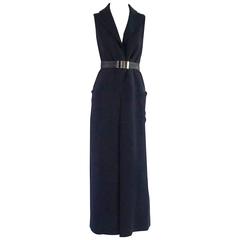 Christian Dior Navy Silk Collared Jumpsuit, Size 6