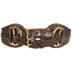 Ralph Lauren wide double strap cognac alligator belt brass hardware