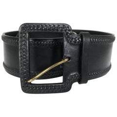 Ralph Lauren wide black harness leather laced edge contour belt NWT