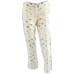Fendi White and Multi Print Silk Pants – 38 6