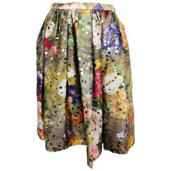 Vintage Christian Lacroix sequined floral satin open pleated skirt 1980s 10